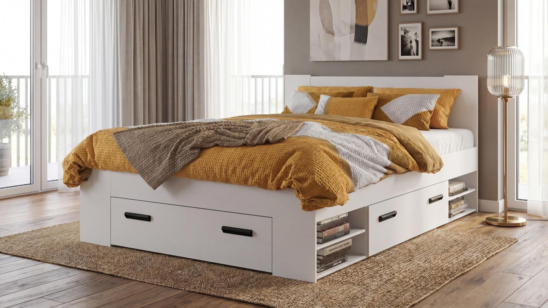 Bed + drawers for mattress 120/200 Nemo, white + black  1